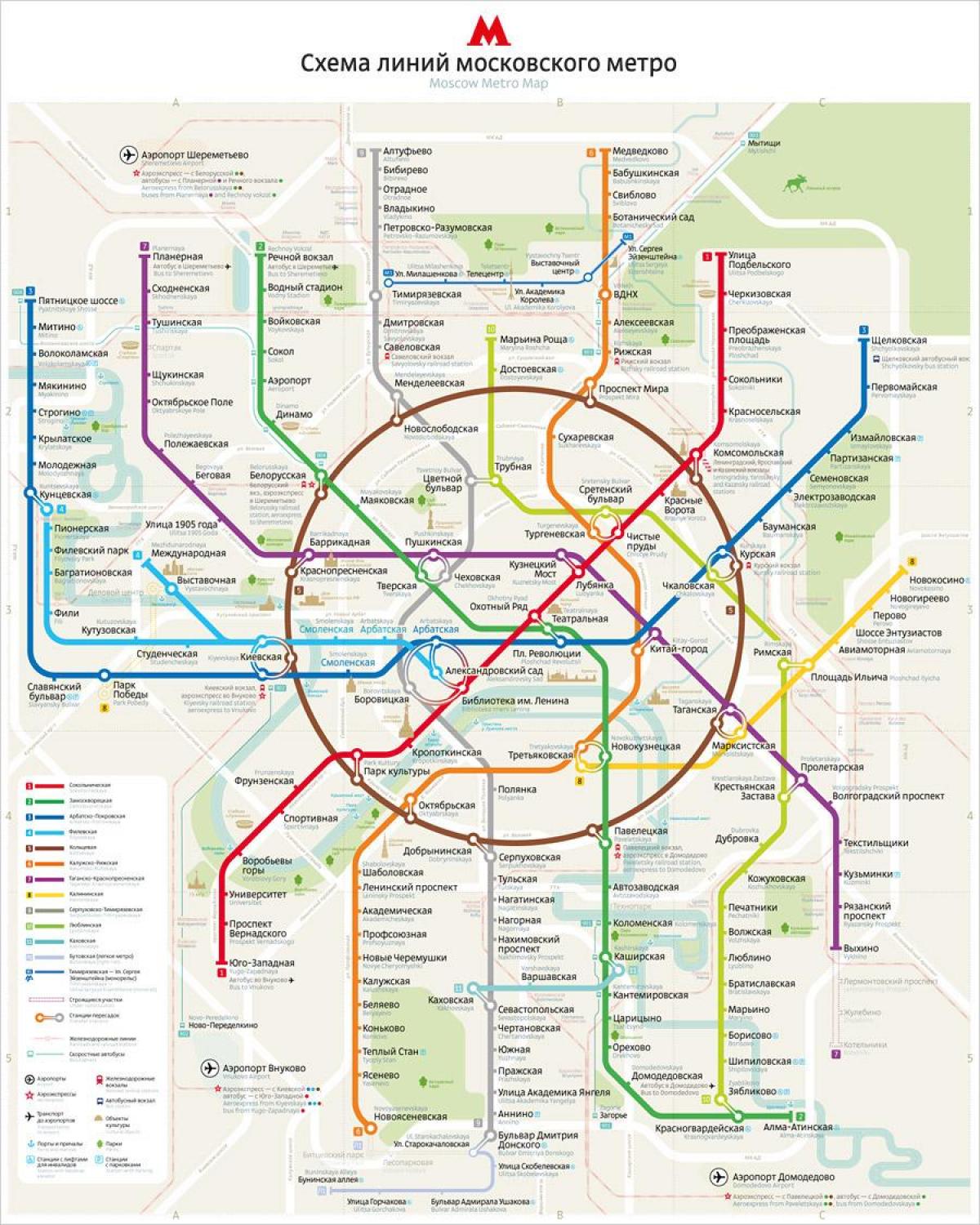 mappa della metropolitana di Mosca inglese e russo