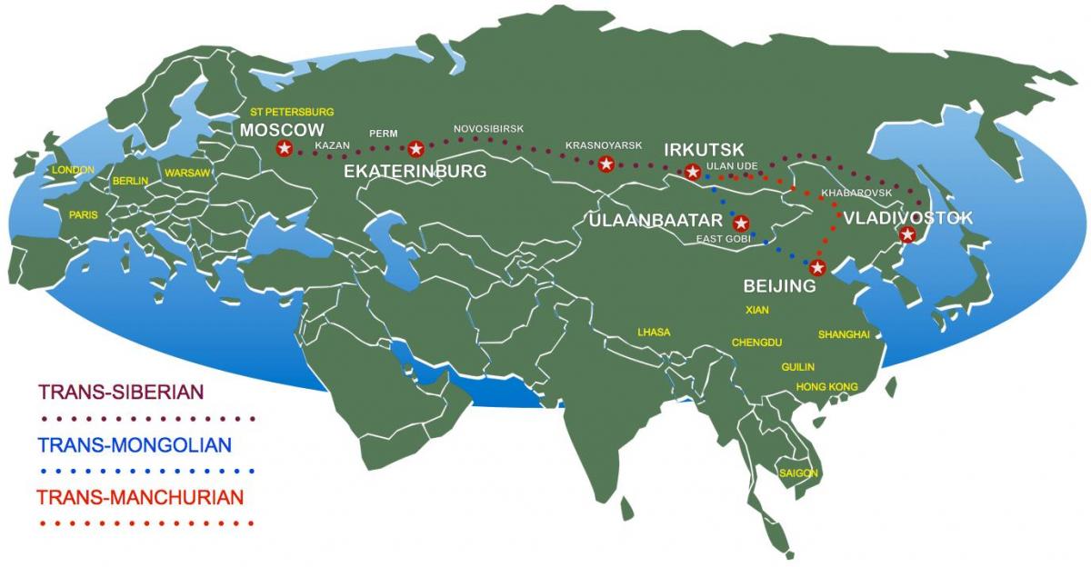 mappa di Mosca a vladivostok percorso del treno