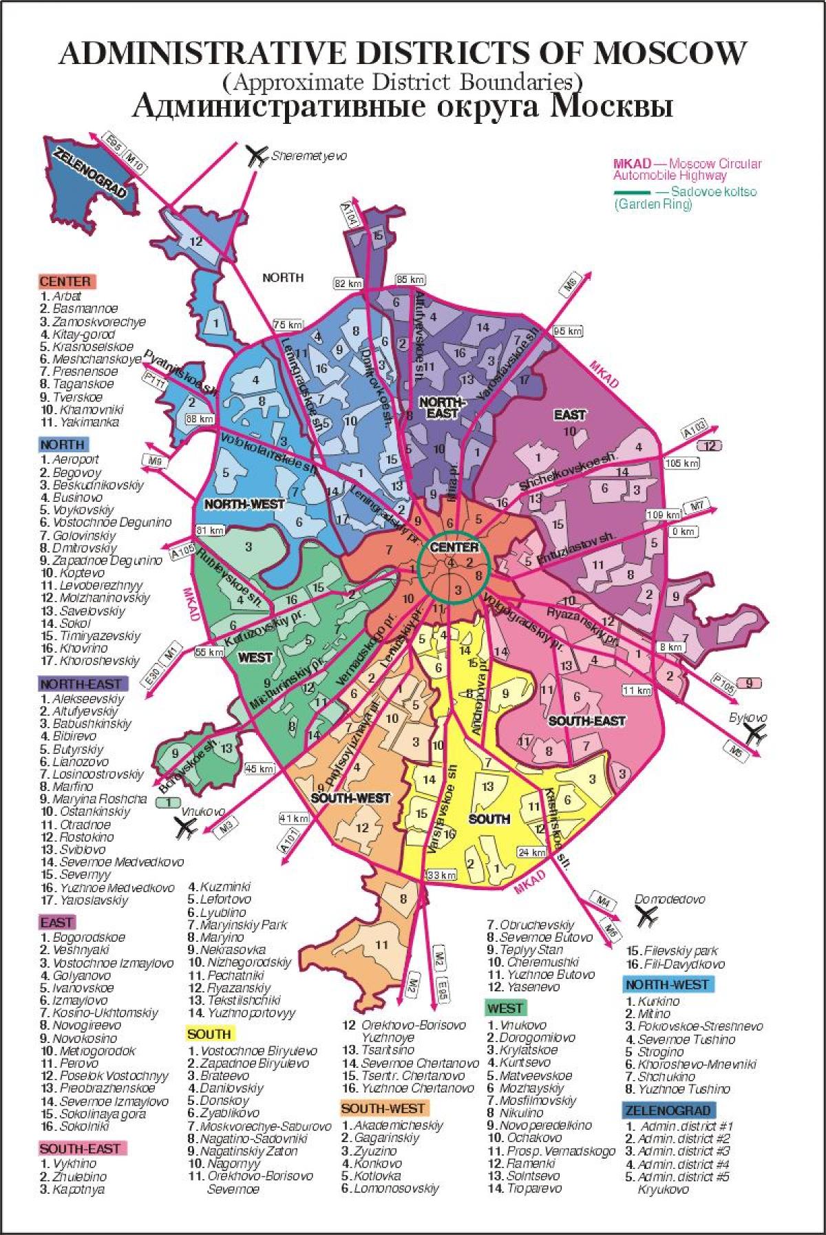 mappa di Mosca arrondissement